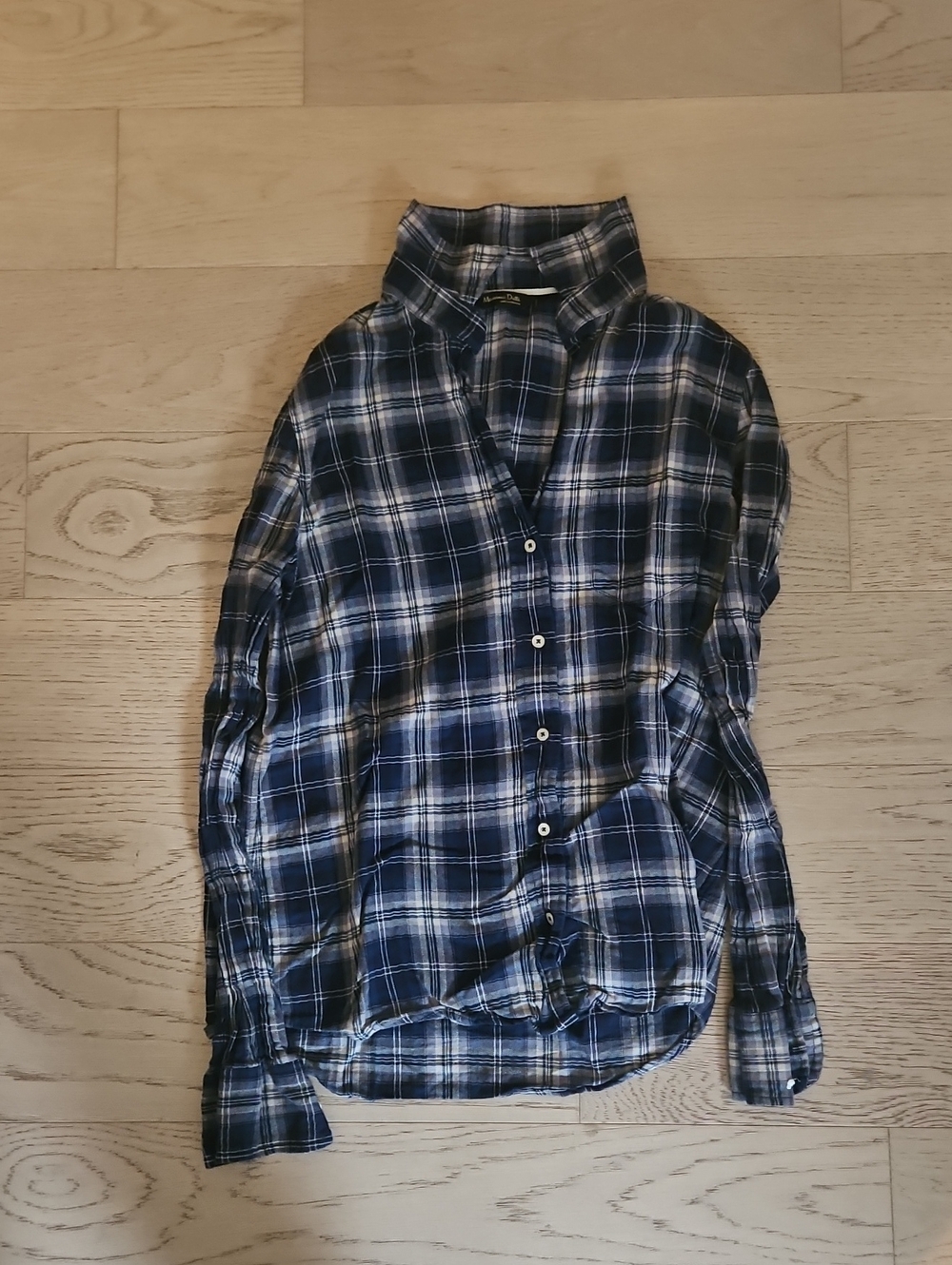 Massimo Dutti Boys Navy and White Plaid Button-Down Shirt
